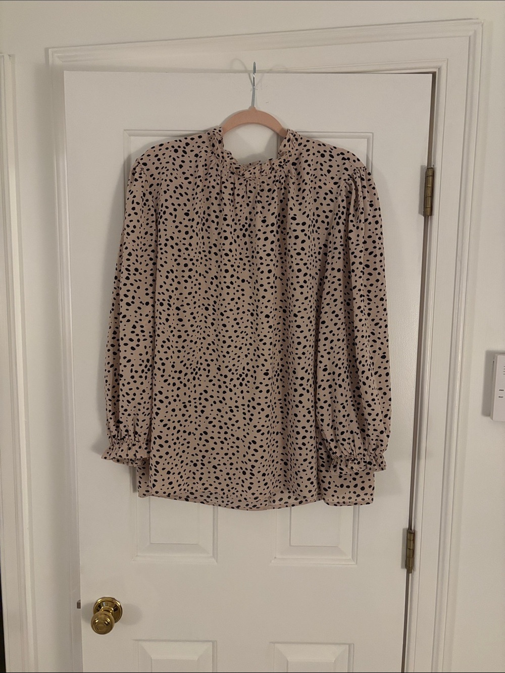 Women's Beige Dot-Print Long-Sleeve Blouse